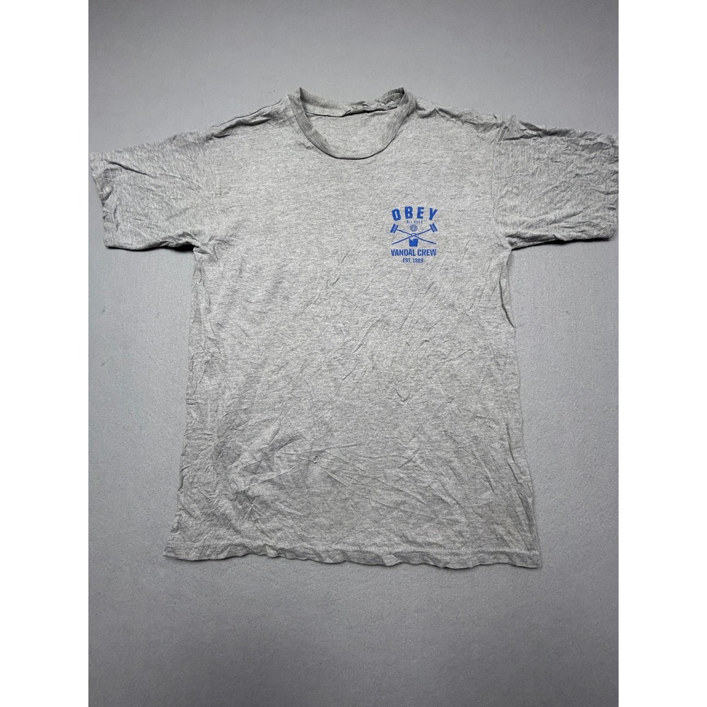 Obey Vandal Crew Cotton Blend Heather Gray Graphic Tee XL Mens